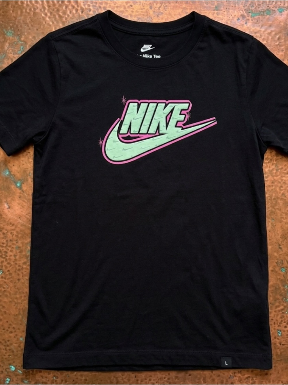 Nike Black Tee with Mint and Pink Logo